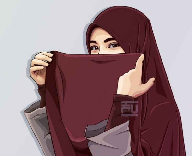 Gambar Kartun Muslimah Bercadar dan Berkaca Mata