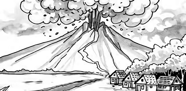 Sketsa Gambar Pemandangan Gunung berapi