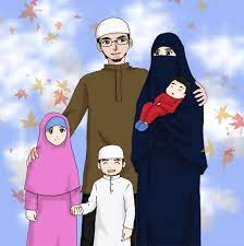 kartun gambar keluarga muslim bahagia
