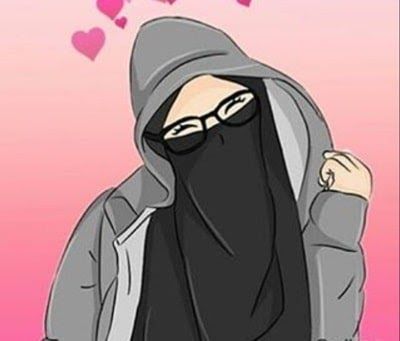 kartun muslimah lucu cadar dan berkaca mata