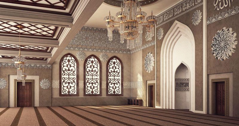 Warna Interior Putih Kombinasi Hitam Cream Masjid
