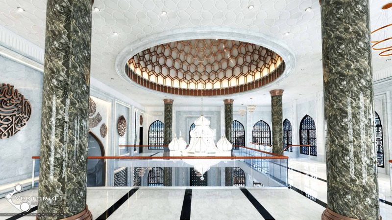 Warna Interior Putih Kombinasi Hitam Cream Masjid